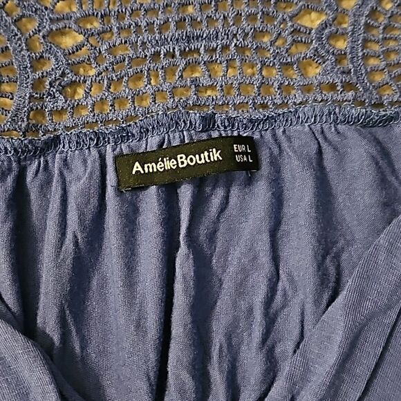 AmélieBoutik Women Crochet Lace Ruched Tie Back Sleeveless Top Blue L - Picture 8 of 11